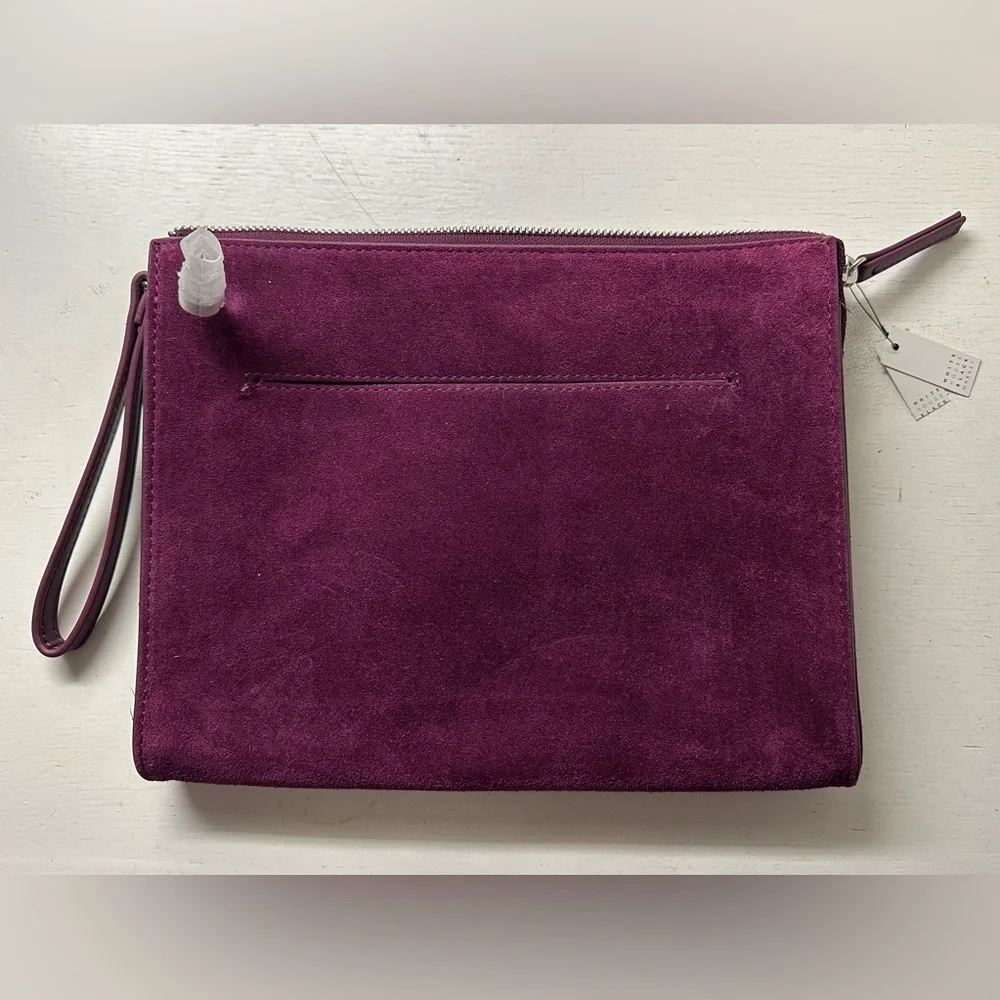 White House Black Market Real Suede Faux Leather Clutch Bright Purple BNWT - Picture 1 of 10